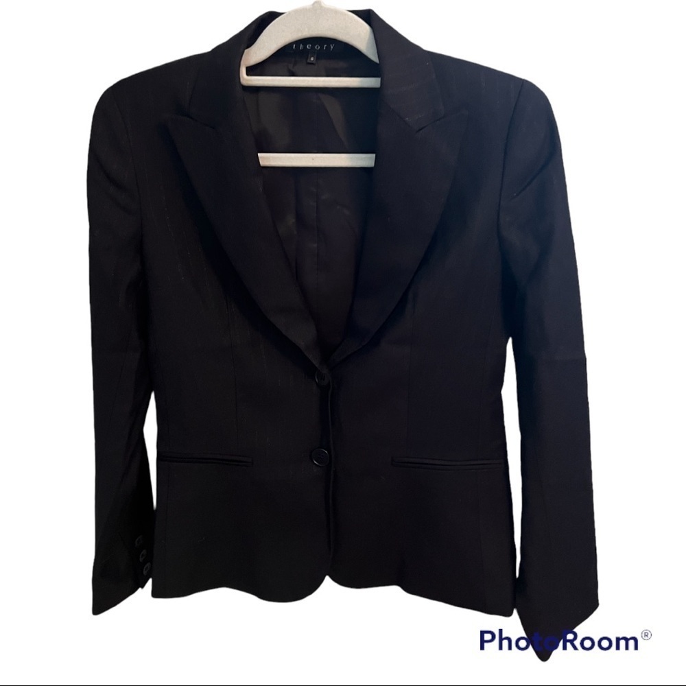 Wool Blend Black Theory Blazer with Pinstripes - Size 6